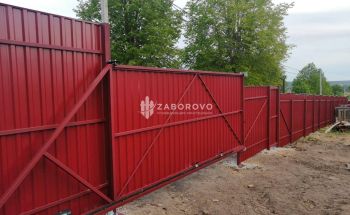 Механические откатные ворота винно-красные (RAL 3005) - изображение