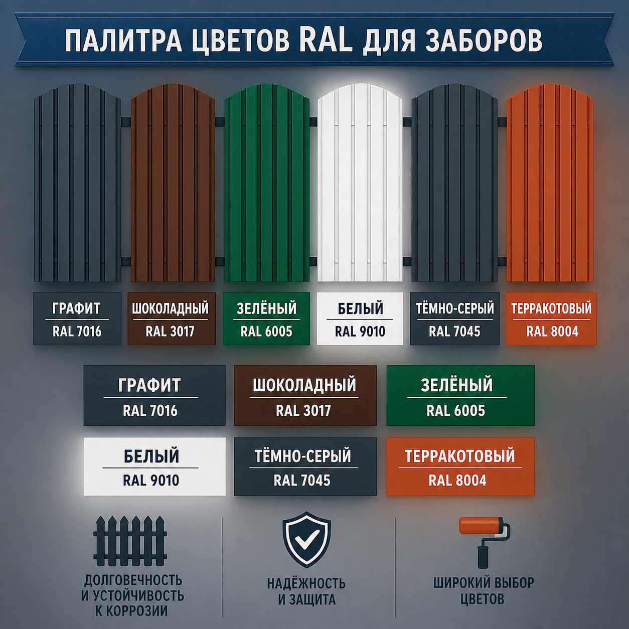 Палитра цветов RAL для забора из профнастила и евроштакетника
