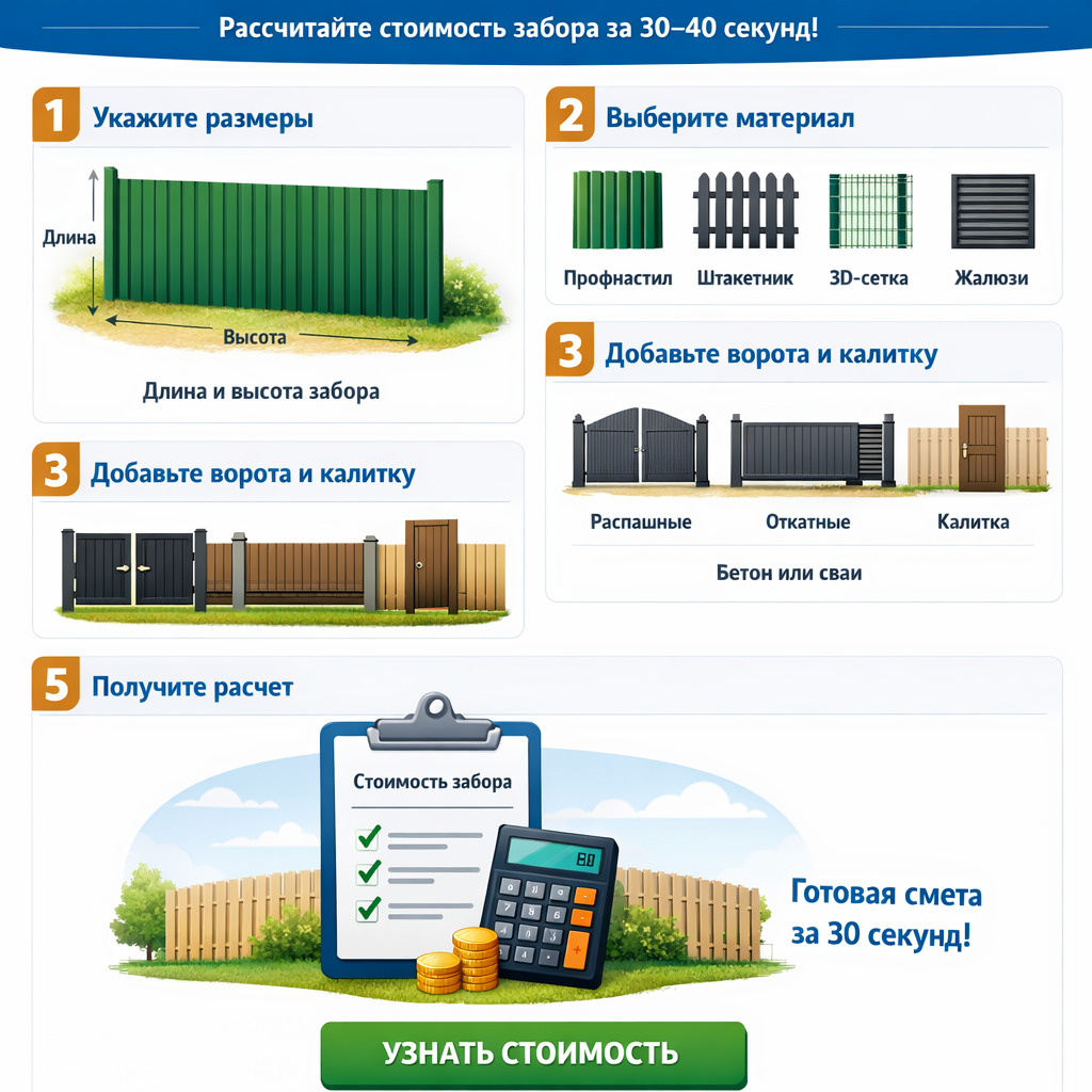 Схема работы онлайн-калькулятора забора