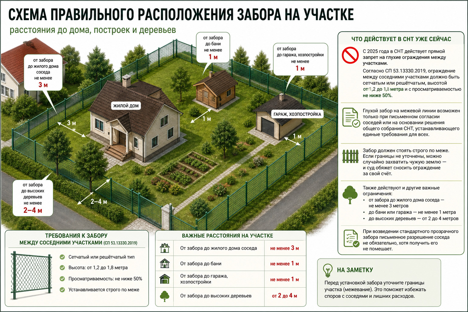 Нормы расположения забора на участке в СНТ