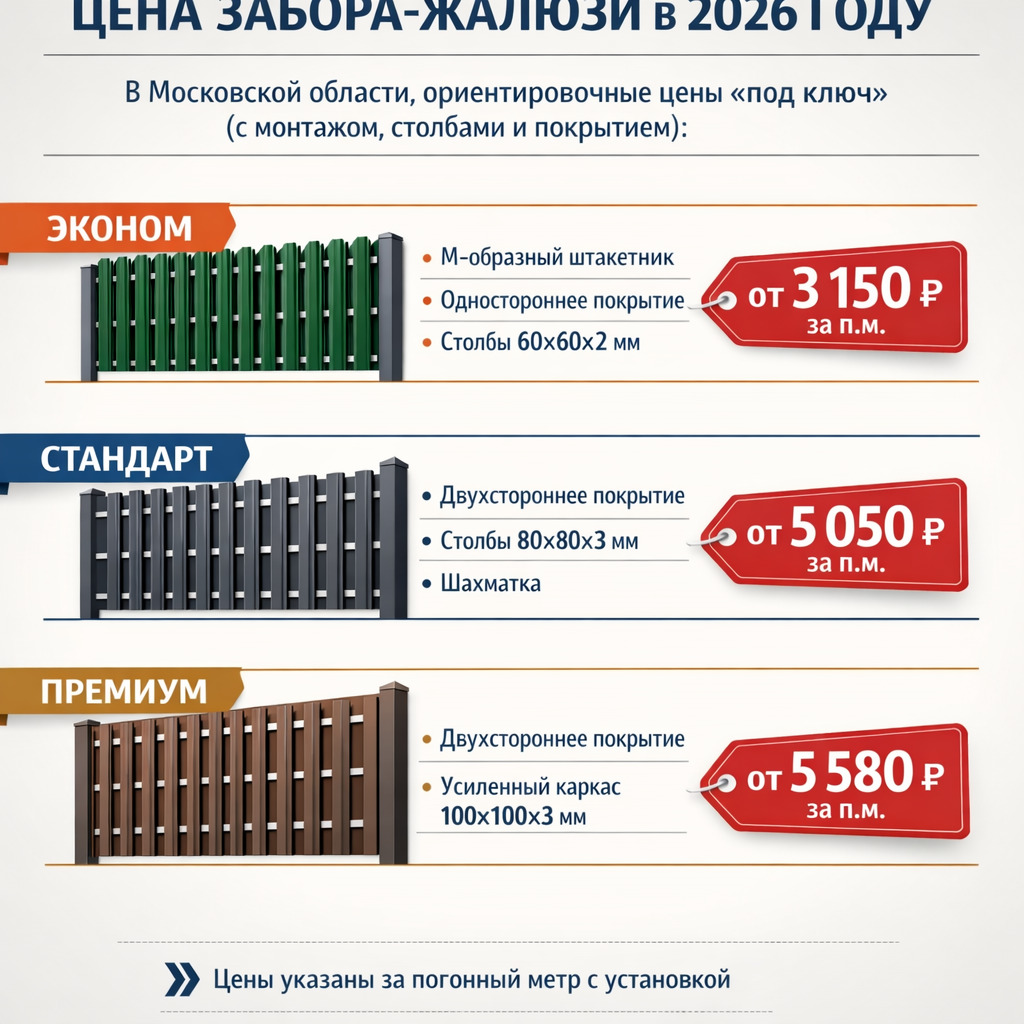 Сравнение цен на забор-жалюзи эконом, стандарт и премиум
