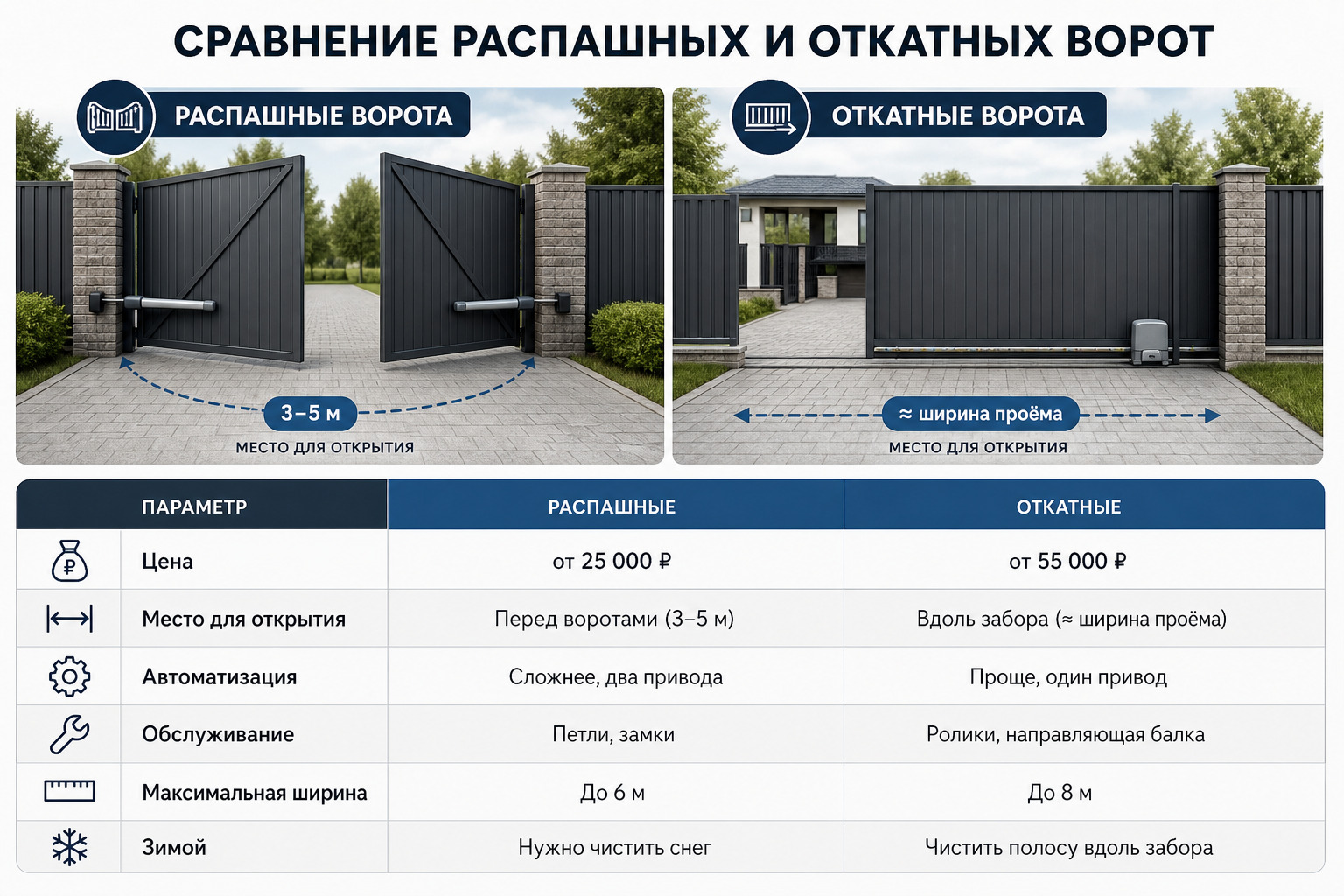 Сравнение распашных и откатных ворот: что выбрать