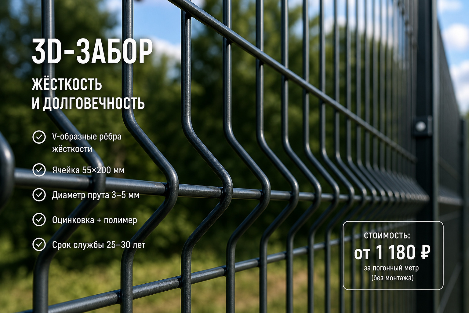 3D-панель с рёбрами жёсткости — главное отличие от сетки-рабицы