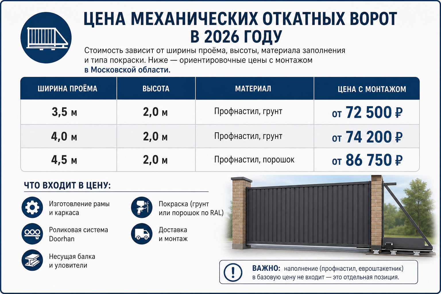 Цены на механические откатные ворота в Московской области