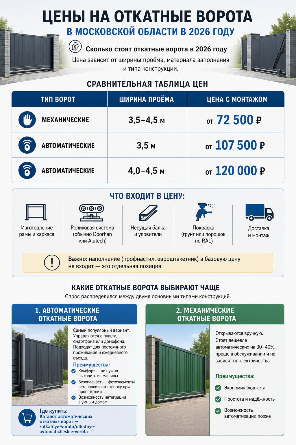 Цены на откатные ворота в Московской области в 2026 году