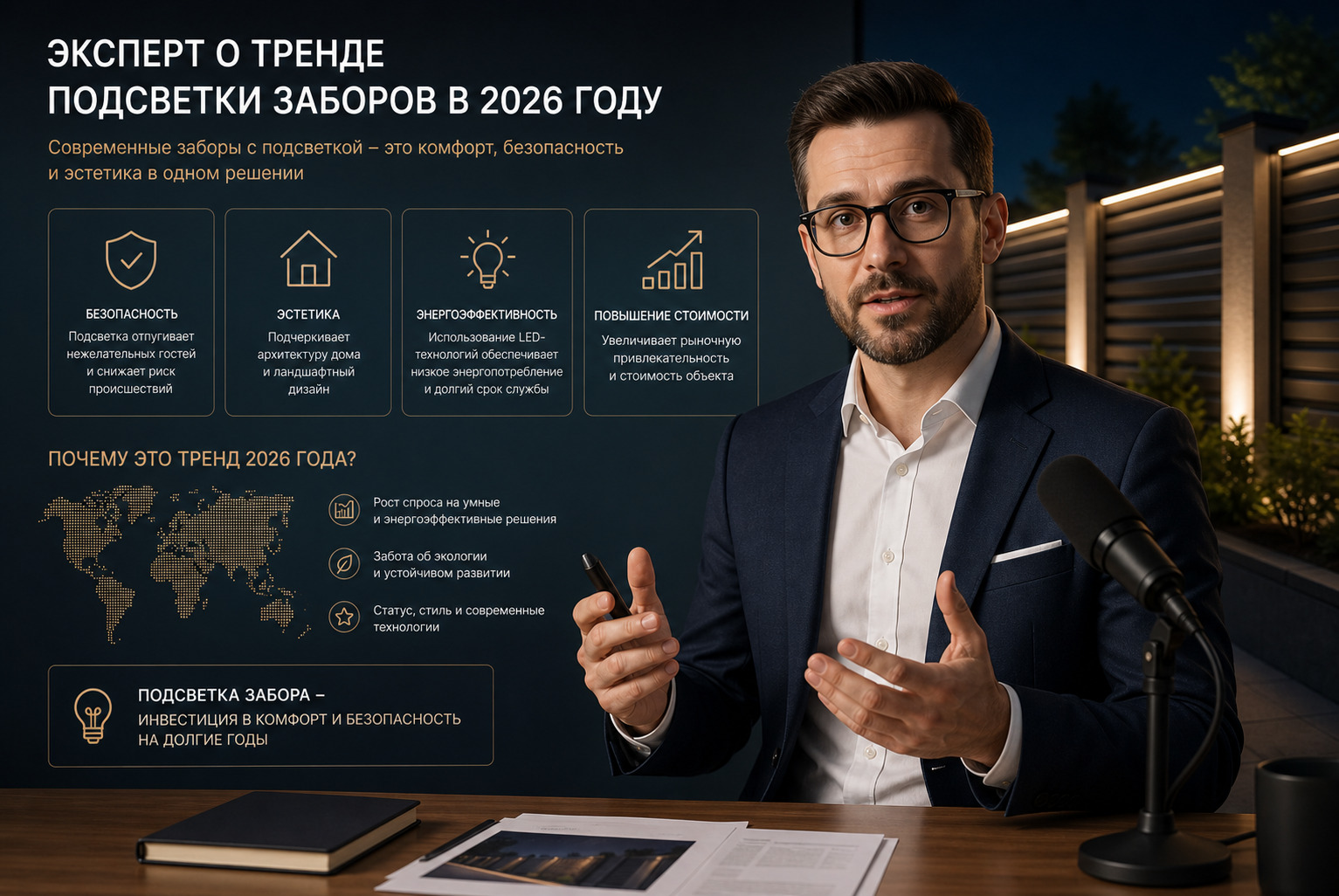 Эксперт о тренде подсветки заборов в 2026 году