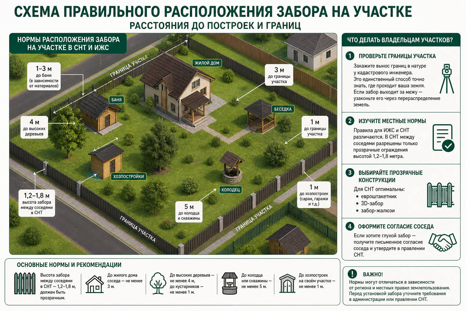 Нормы расположения забора на участке в СНТ и ИЖС