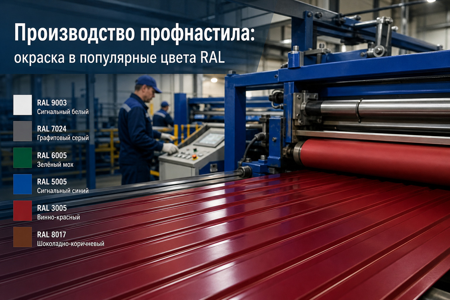 Производство профнастила: окраска в популярные цвета RAL