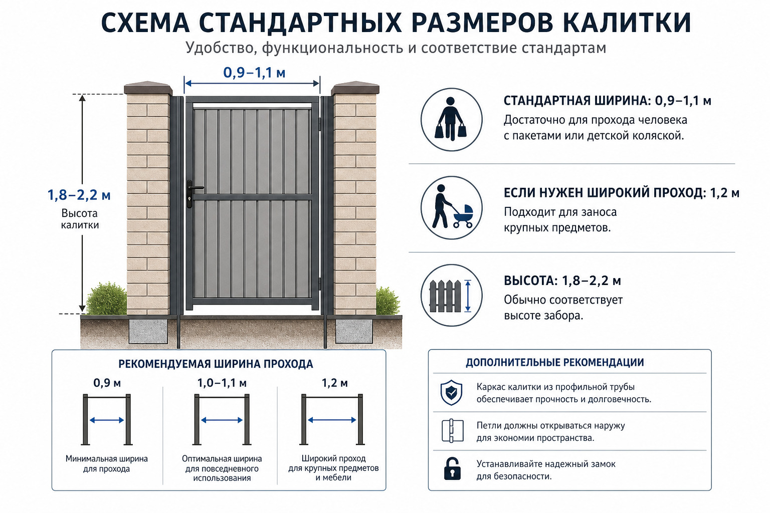 Стандартные размеры калитки для забора