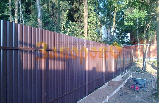 Забор из профнастила марки С-20 с двухсторонним полимерным покрытием RAL 6005, 8017, 3005 - изображение