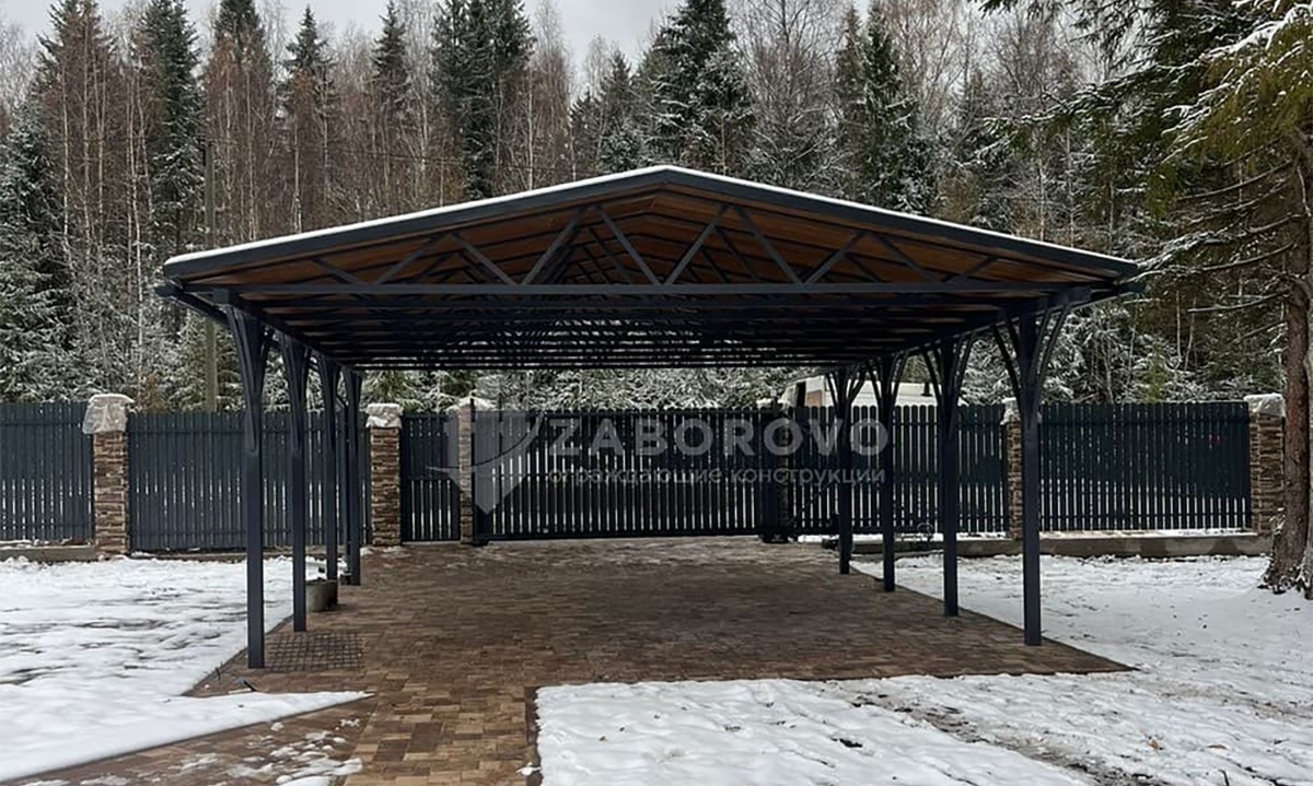 Навес для автомобиля 6х8 метров (кровля из профнастила С20 0,45 мм.) - изображение