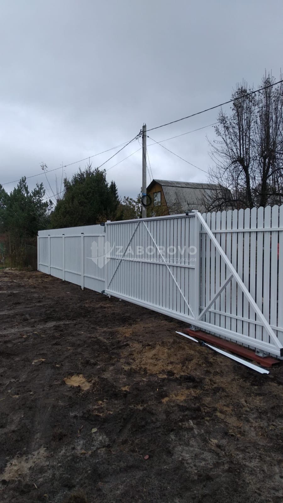 Механические откатные ворота сигнальный белый (RAL 9003) - изображение